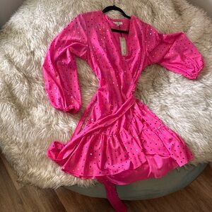 Foil Spot Pink Mini Wrap Dress UK 14 US 10